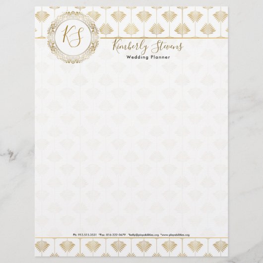 Elegant White en Gold Art-deco Pattern Briefhoofd (Voorkant)