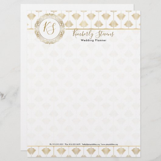 Elegant White en Gold Art-deco Pattern Briefhoofd (Voorkant / Achterkant)