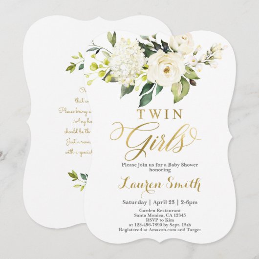 Elegant White en gold Baby shower Invitation Kaart (Voorkant / Achterkant)