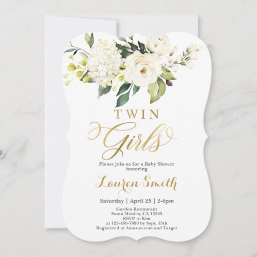 Elegant White en gold Baby shower Invitation Kaart (Voorkant)