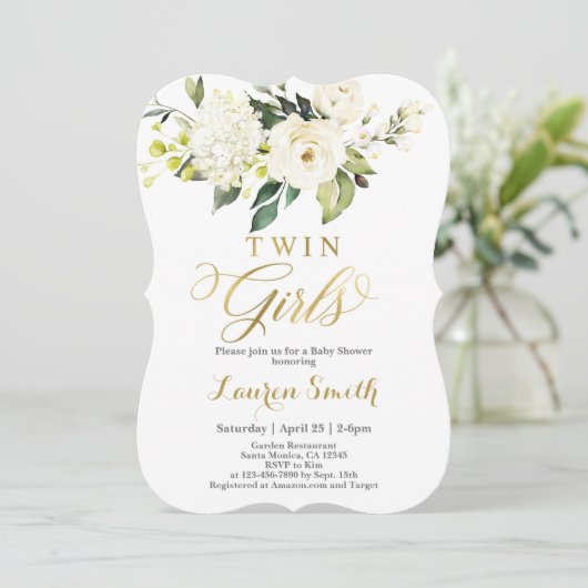 Elegant White en gold Baby shower Invitation Kaart (Staand voorkant)