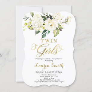 Elegant White en gold Baby shower Invitation Kaart