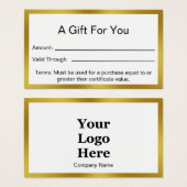 Elegant White en Gold Business Gift Certificate Visitekaartje (Voorkant /achterkant)