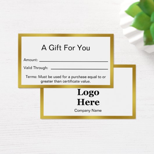 Elegant White en Gold Business Gift Certificate Visitekaartje (Bureau)