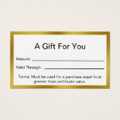 Elegant White en Gold Business Gift Certificate Visitekaartje (Voorkant)
