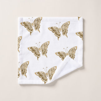 Elegant White en Gold Butterfly Washandje