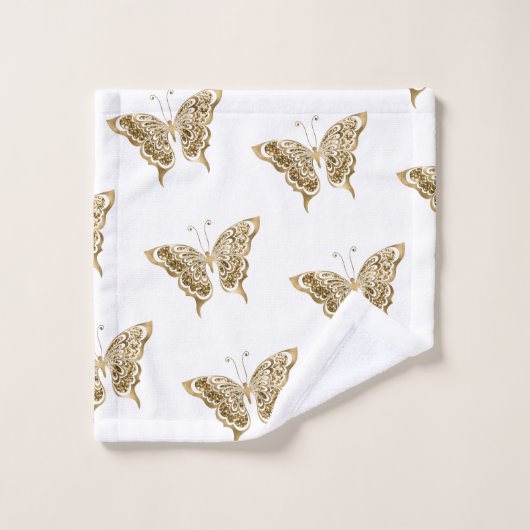 Elegant White en Gold Butterfly Washandje (Wasdoekje)