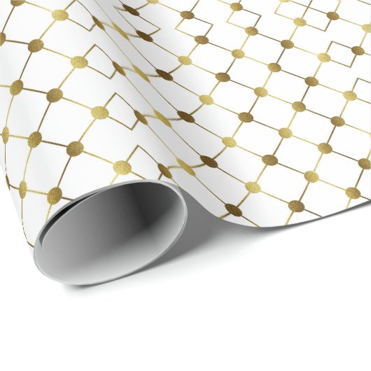 Elegant White en Gold Dot Grid Cadeaupapier (Rol Hoek)