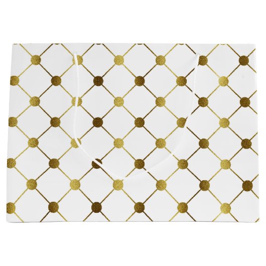 Elegant White en Gold Dot Grid Groot Cadeauzakje (Voorkant)