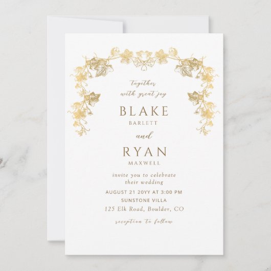 Elegant White en Gold Enchanding Wedding Kaart (Voorkant)