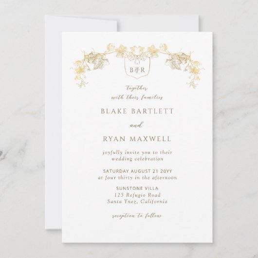 Elegant White en Gold Enchanting Monogram Wedding Kaart (Voorkant)