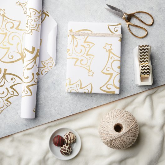Elegant White en Gold Faux Folie kerstboom Cadeaupapier (Crafts)
