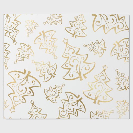 Elegant White en Gold Faux Folie kerstboom Cadeaupapier (Vlak)