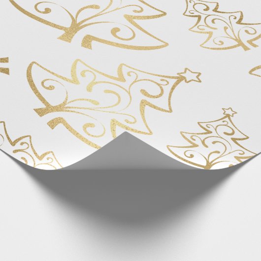 Elegant White en Gold Faux Folie kerstboom Cadeaupapier (Hoek)