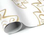 Elegant White en Gold Faux Folie kerstboom Cadeaupapier (Rol Hoek)