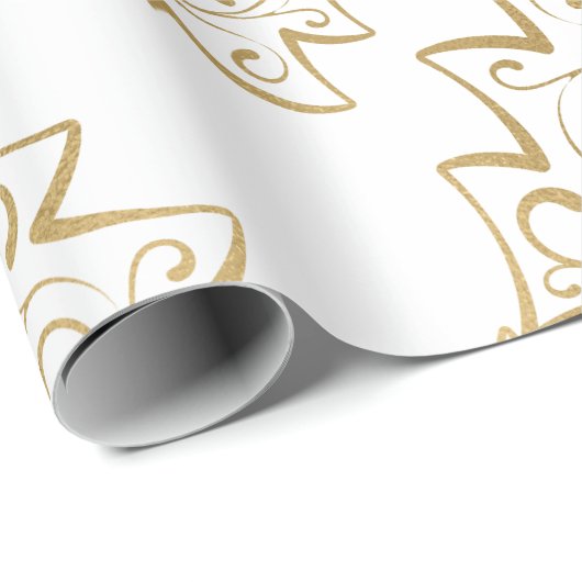Elegant White en Gold Faux Folie kerstboom Cadeaupapier (Rol Hoek)