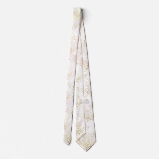 Elegant White en Gold Fern Leaf Wedding Stropdas (Achterkant)