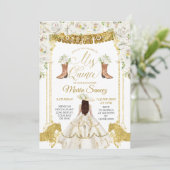 Elegant White en Gold Floral Charra Mis Quince in Kaart (Staand voorkant)