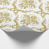 Elegant White en Gold Floral Damascus Patroon Cadeaupapier (Hoek)