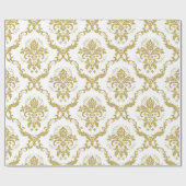 Elegant White en Gold Floral Damascus Patroon Cadeaupapier (Vlak)