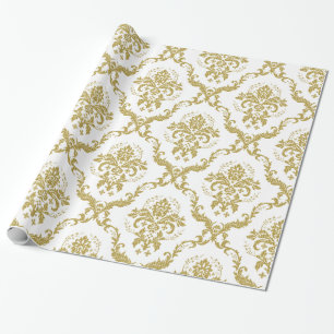 Elegant White en Gold Floral Damascus Patroon Cadeaupapier