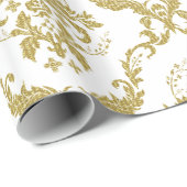 Elegant White en Gold Floral Damascus Patroon Cadeaupapier (Rol Hoek)