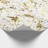 Elegant White en Gold Floral Damaskers Cadeaupapier (Hoek)