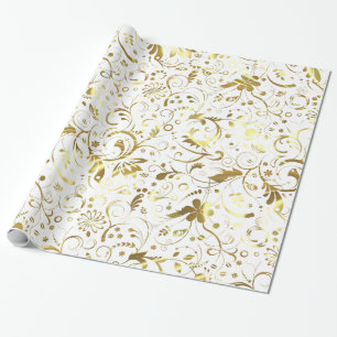 Elegant White en Gold Floral Damaskers Cadeaupapier