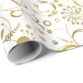 Elegant White en Gold Floral Damaskers Cadeaupapier (Rol Hoek)