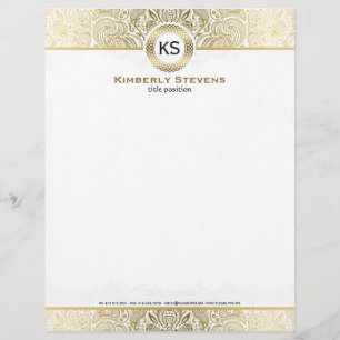 Elegant White en Gold Floral Paisley Persoonlijk Briefhoofd
