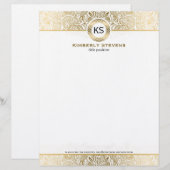 Elegant White en Gold Floral Paisley Persoonlijk Briefhoofd (Voorkant / Achterkant)