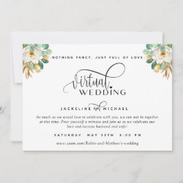 Elegant White en Gold Floral Virtual Wedding Invi Kaart