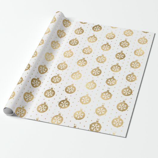 Elegant White en Gold Foil kerst Baubles Cadeaupapier (Uitgerold)