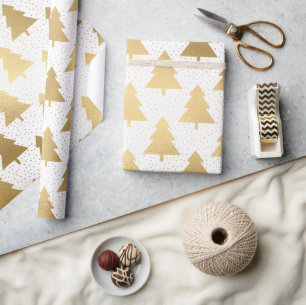 Elegant White en Gold Foil kerstboompatroon Cadeaupapier