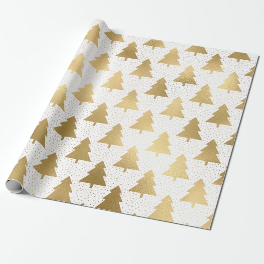 Elegant White en Gold Foil kerstboompatroon Cadeaupapier (Uitgerold)