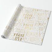 Elegant White en Gold Foil Kerstwoord Art Cadeaupapier (Uitgerold)