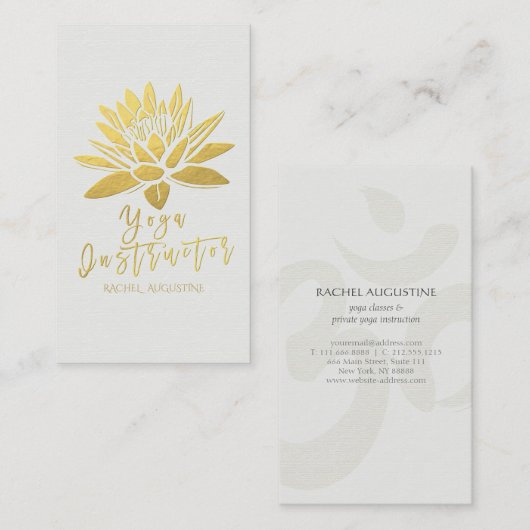 Elegant White en Gold Foil Lotus Yoga Instructor Visitekaartje (Voorkant / Achterkant)