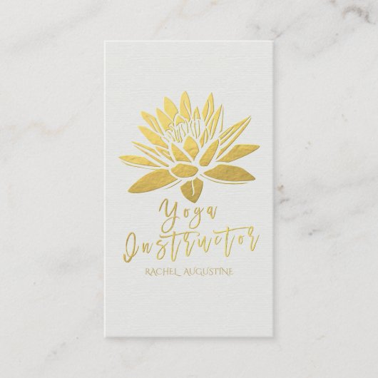 Elegant White en Gold Foil Lotus Yoga Instructor Visitekaartje (Voorkant)
