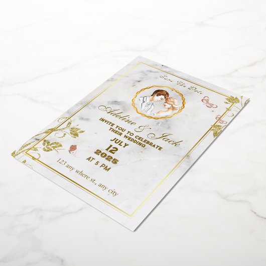 Elegant White en Gold Folie Uitnodiging (Gedraaid)