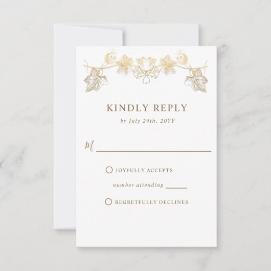 Elegant White en Gold Gilded Leaves, Wedding RSVP (Voorkant)