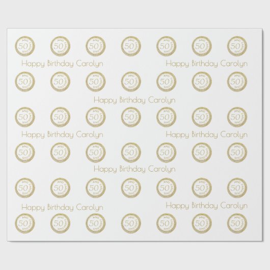 Elegant White en Gold Glitter 50 en Fabulous Cadeaupapier (Vlak)