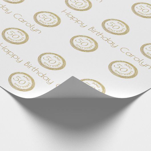 Elegant White en Gold Glitter 50 en Fabulous Cadeaupapier (Hoek)