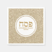 Elegant White en Gold Glitter Hebreeuwse Passover Servet (Voorkant)