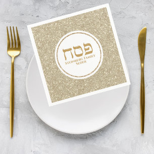 Elegant White en Gold Glitter Hebreeuwse Passover Servet