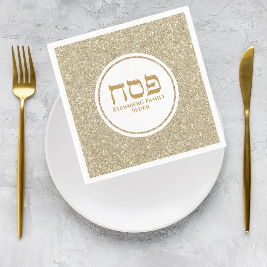 Elegant White en Gold Glitter Hebreeuwse Passover Servet