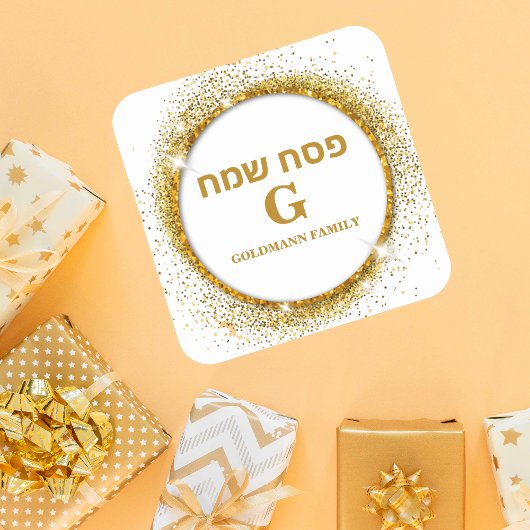 Elegant White en Gold Glitter Monogram Passover Vierkante Sticker