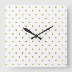 Elegant White en Gold Glitter Polka Dots Vierkante Klok