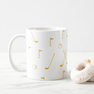 Elegant White en Gold Golf Pattern Golfer Koffiemok