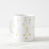 Elegant White en Gold Golf Pattern Golfer Koffiemok (Voorkant links)