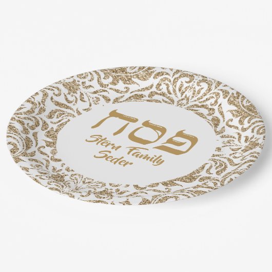 Elegant White en Gold Hebrew Pesach Passover Papieren Bordje (Gekanteld)
